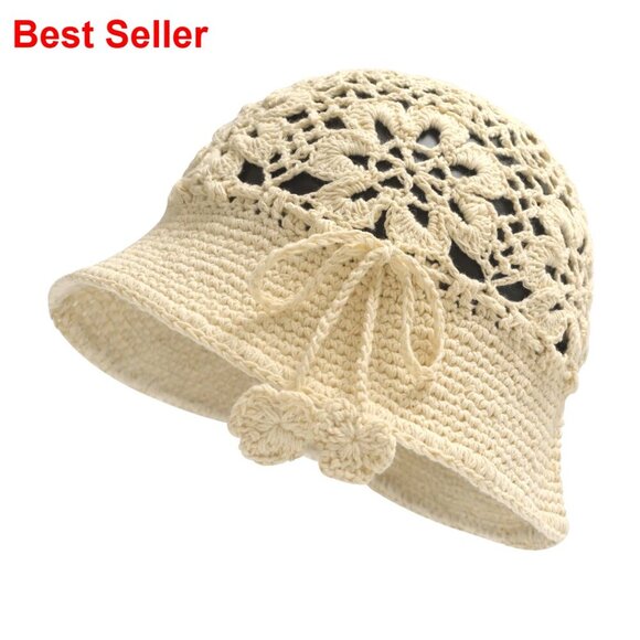100% Cotton Handmade Crochet Knit Floral Bucket Hat Summer Accessory main image 6